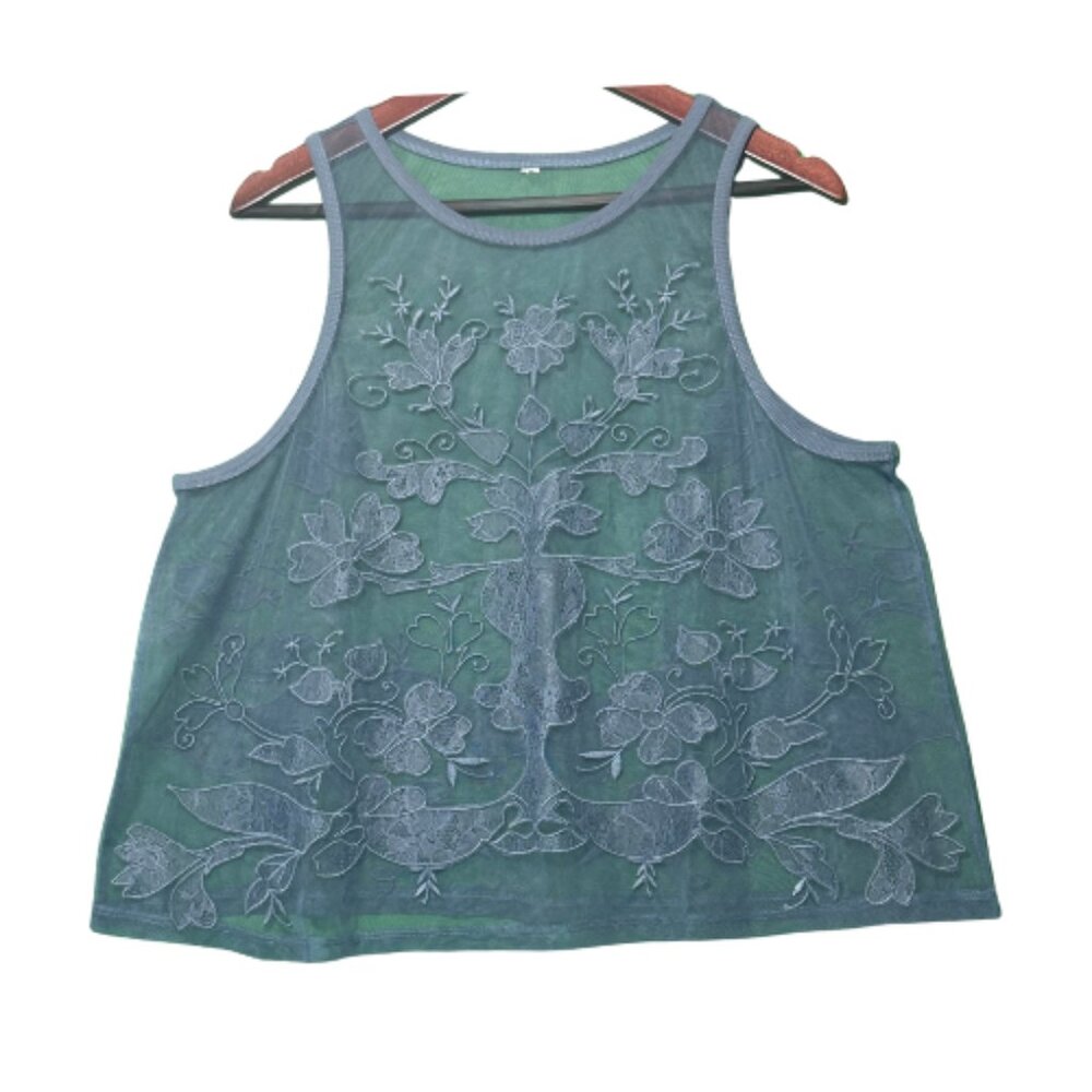 Gently Worn Cyan Floral Silhouette Tank Top Size M (BB1018)